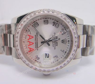 Replica Rolex Datejust Men Watch SS Silver Arabic Diamond Bezel 